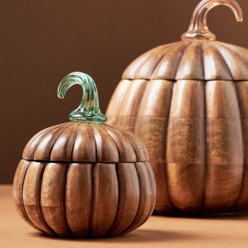 Wooden gourmand bourbon & pumpkin glass candle